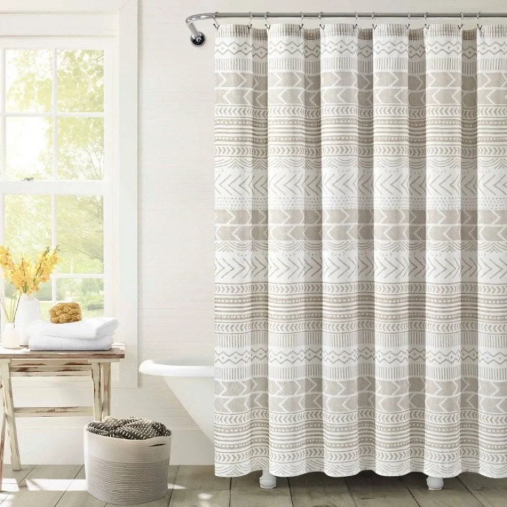 NWT Hygge Geo Shower Curtain Taupe/White - Lush Decor